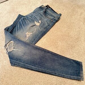Express mid rise jean legging, distressed
